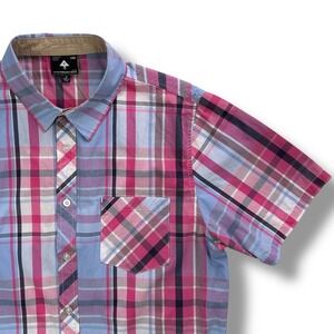 LRG Lifted Research Group Mens Plaid Short Sleeve Button Up Shirt Medium